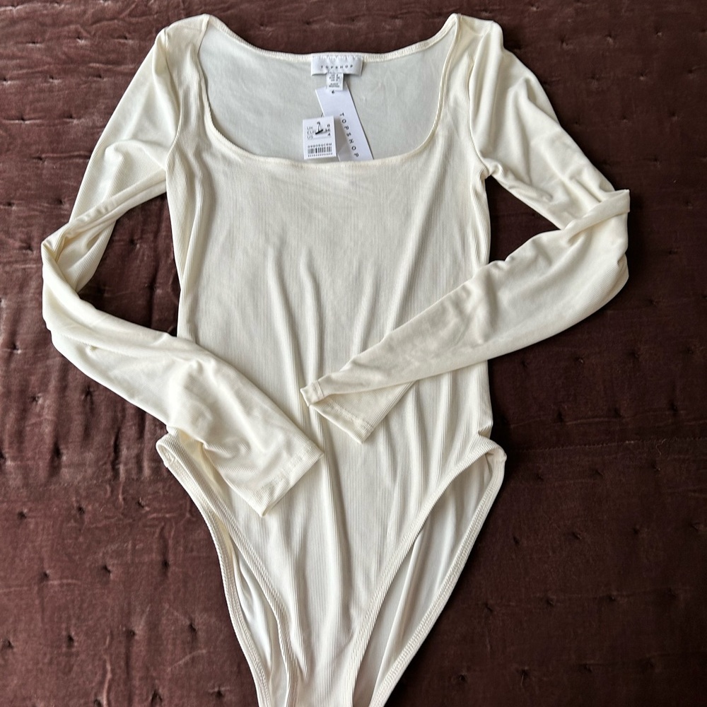 Topshop Cream Long Sleeve Bodysuit